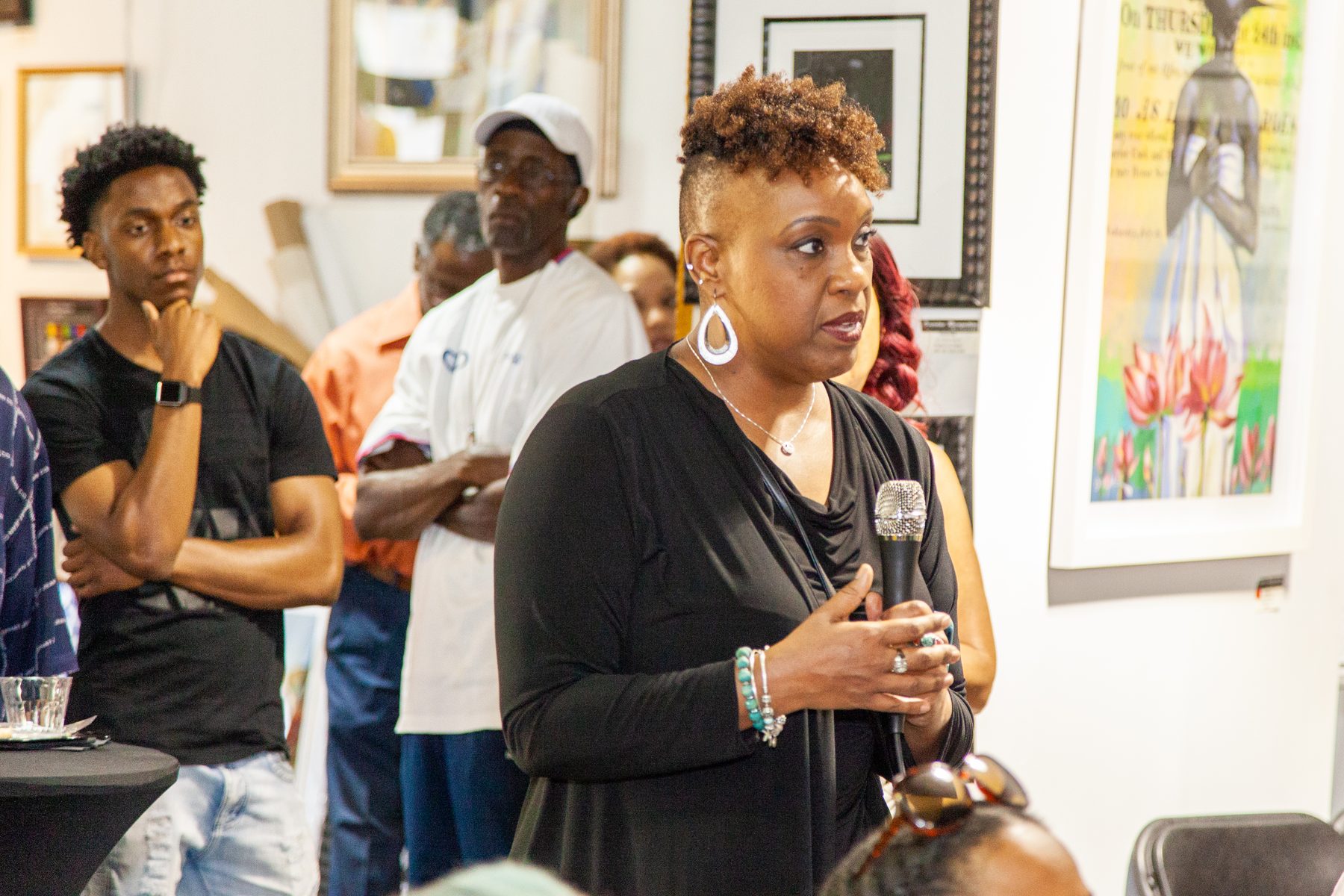 A woman standing to share what the film stirred in her