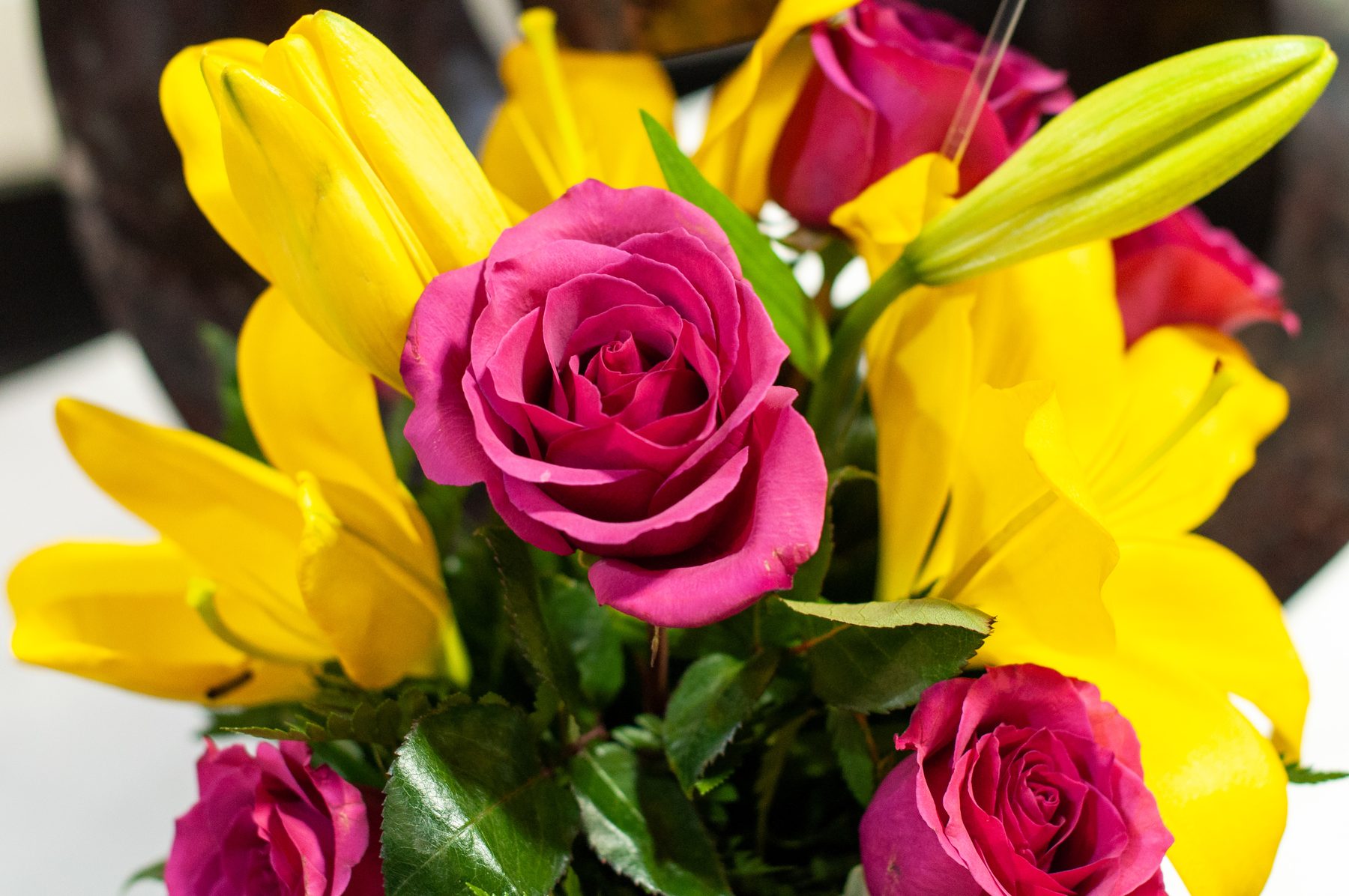 Roses and lilies on the welcome table